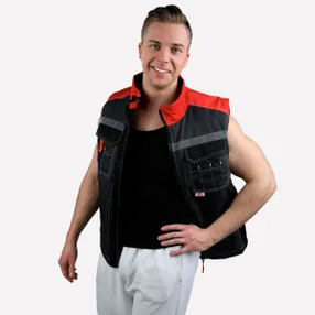 Жилет утеплённый мужской, с СОП "ФОРМУЛА" темно-серый с красной и черной отделкой