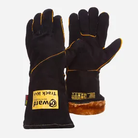 Краги Gward Track Black Zima  из спилка с широким раструбом, утеплитель мех-мутон