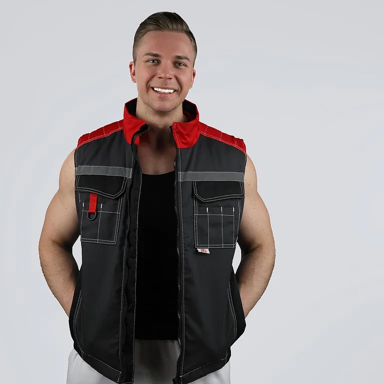 Эталон / Жилет утеплённый мужской, с СОП "ФОРМУЛА" темно-серый с красной и черной отделкой