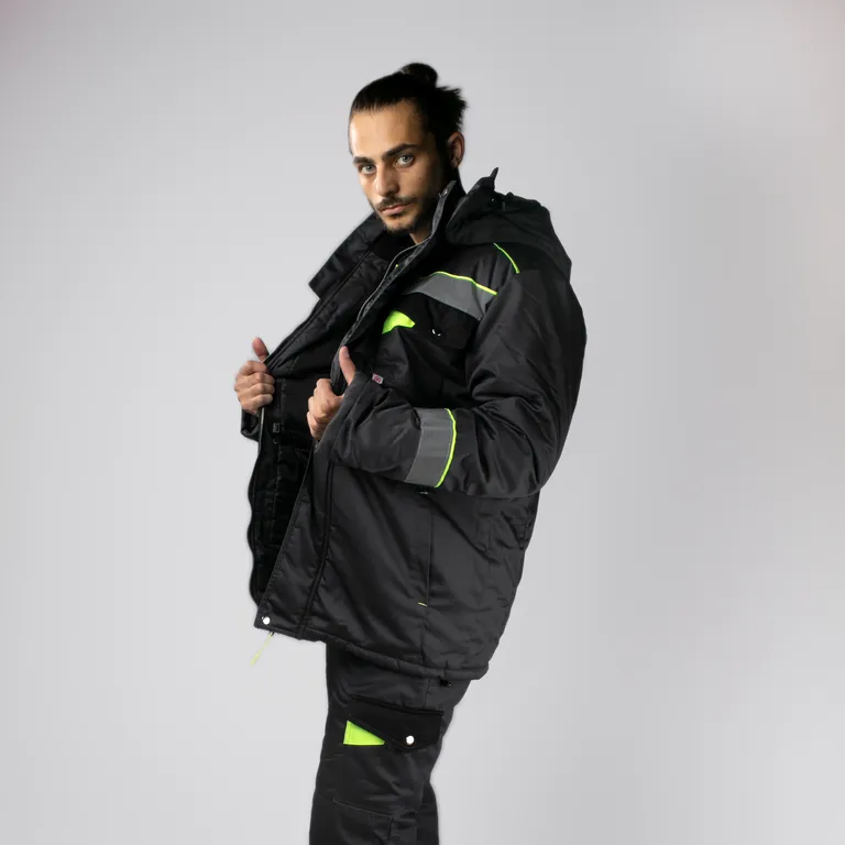 Эталон / Зимний Костюм "КОРВЕТ" с СОП зима, куртка/брюки, т.серый/черный/лимон